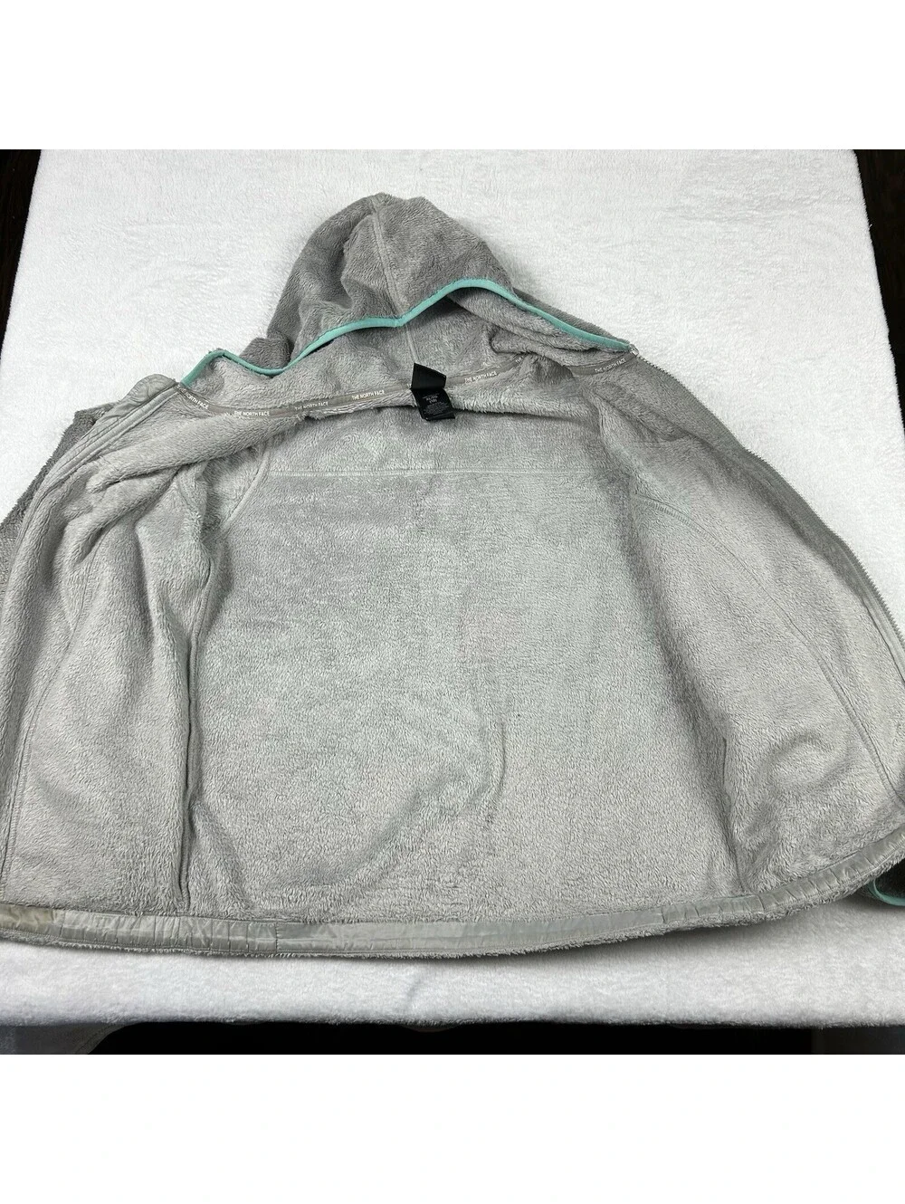 The North Face Girls XL 18 Gray Turquoise Fleece Full Zip Hooded Jacket